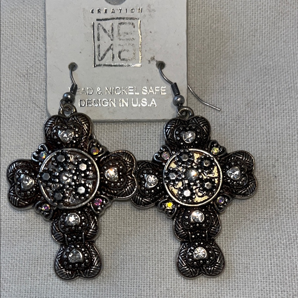 Nene Creation Black Cross Earrings